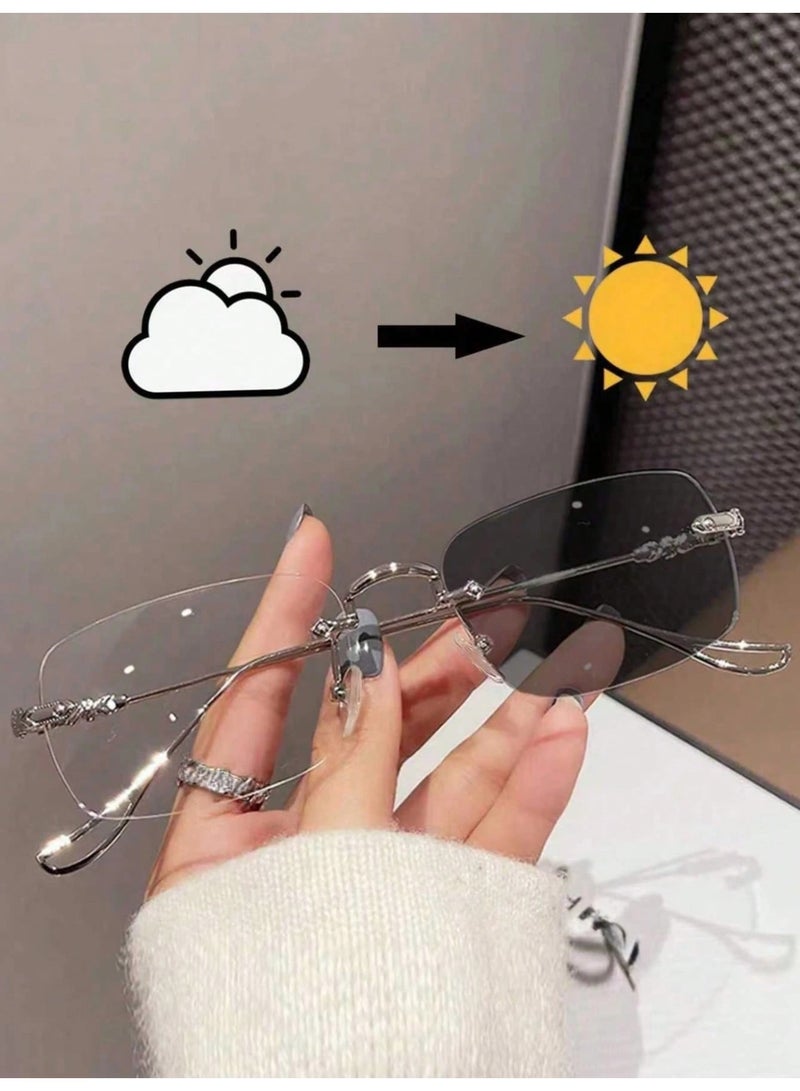 Shein 1pc Unisex Metal Frameless Simple Fashion Non-Prescription Glasses - Image 1